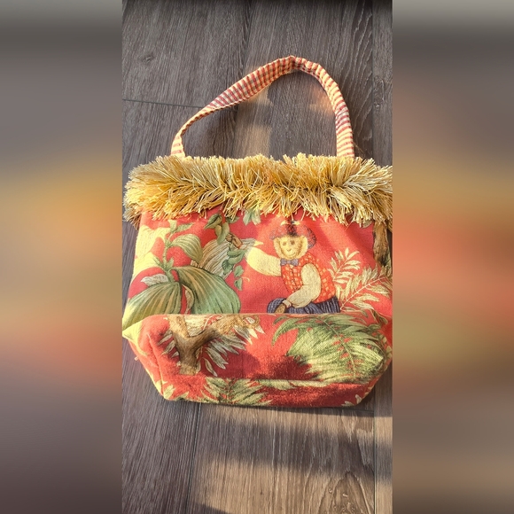 Boho Cottagecore Tapestry Fringe Tote Bag Folk Art Monkey Print Festival Vacay - Picture 5 of 8